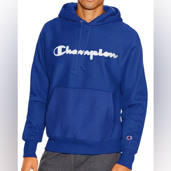 CHAMPION Men's Reverse Weave Logo Hoodie in Royal Blue - Picture 1 of 4